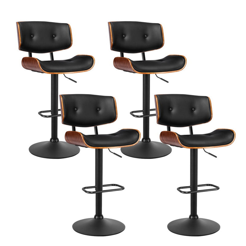 Set of 4 Harper Wood and Leather Gas Lift Bar Stools Black