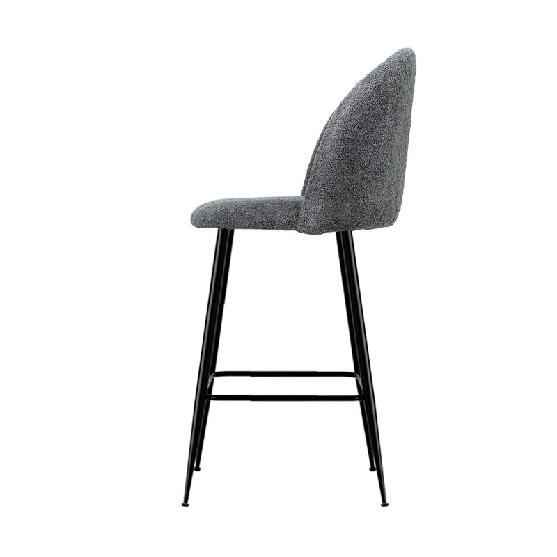 Set of 2 Bar Stools Kitchen Dining Chair Stool Chairs Sherpa Boucle Charcoal