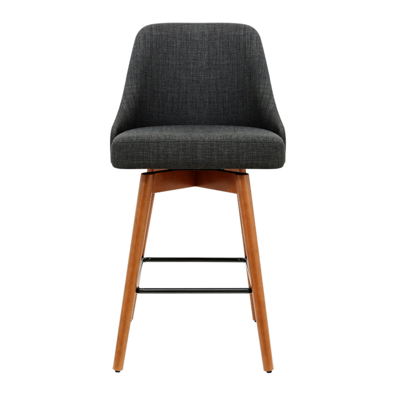 Set of 4 Wooden Fabric Bar Stools Square Footrest - Charcoal