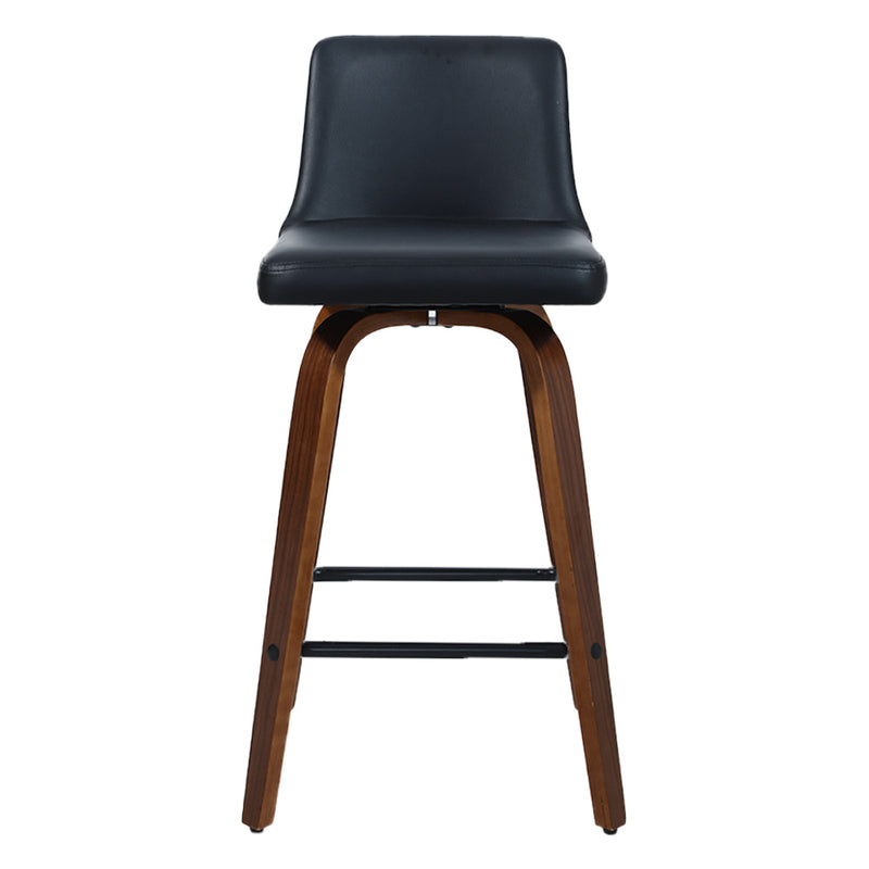 Set of 2 Wooden PU Leather Bar Stool - Black and Brown Wood Legs