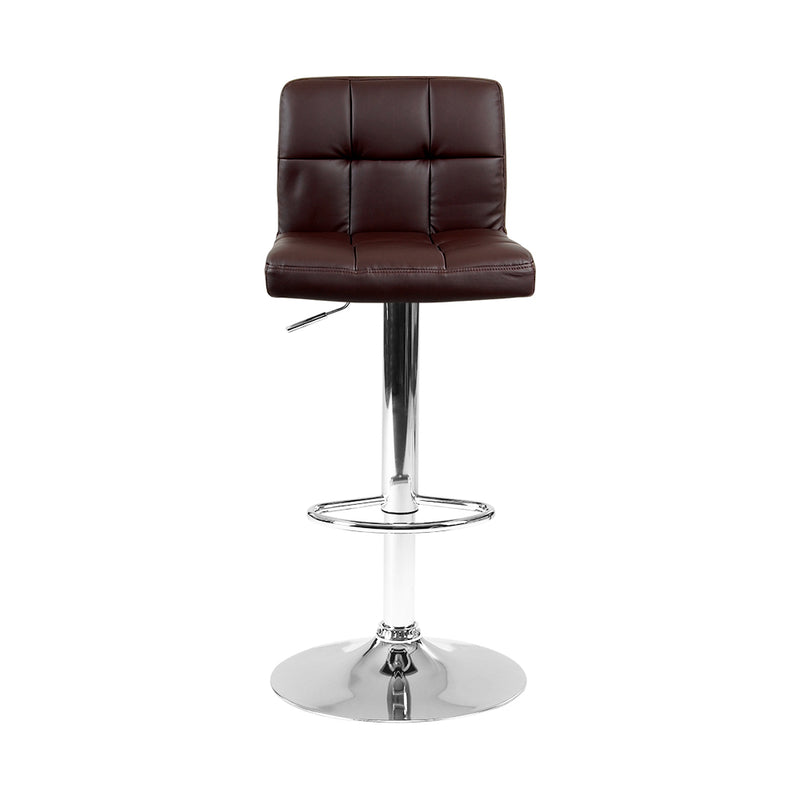 Set of 2 Gas Lift Bar Stools PU Leather - Chocolate Brown
