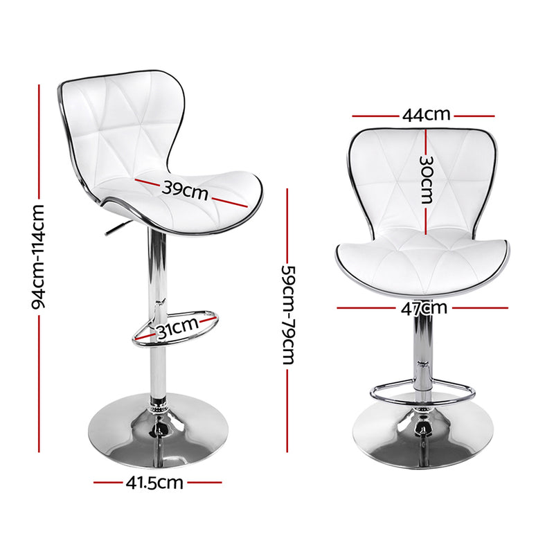 Set of 4 PU Leather Patterned Bar Stools - White and Chrome