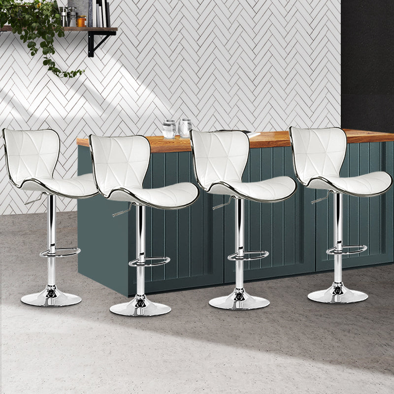 Set of 4 PU Leather Patterned Bar Stools - White and Chrome