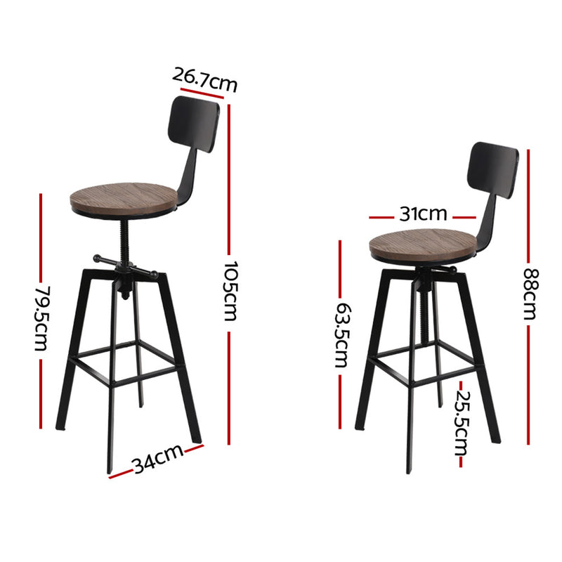 Set of 2 Cooper Industrial Style Metal and Wooden Rustic Bar Stools Black
