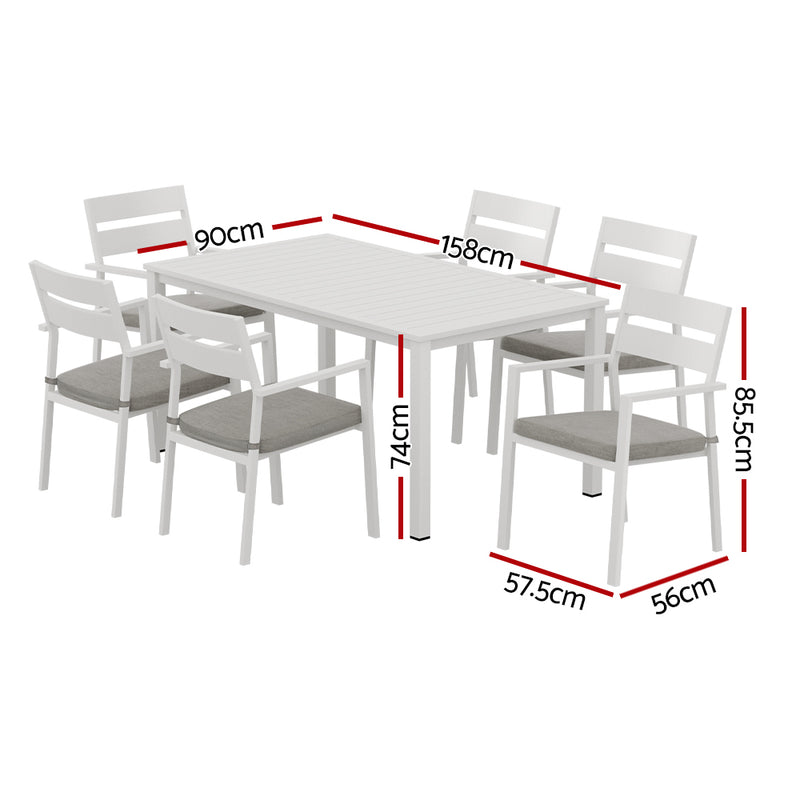 7 Piece Aluminium Outdoor Dining Set White