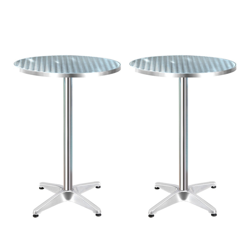 Set of 2 Outdoor Aluminium Bar Tables Round Adjustable 70-110cm