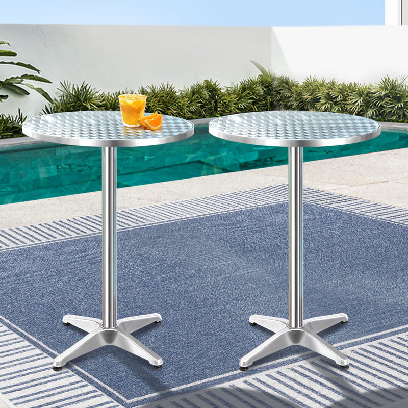 Set of 2 Outdoor Aluminium Bar Tables Round Adjustable 70-110cm