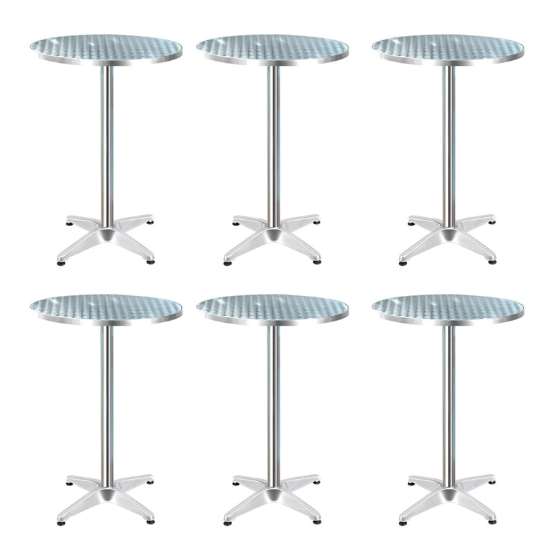 Set of 6 Outdoor Aluminium Bar Tables Round Adjustable 70-110cm
