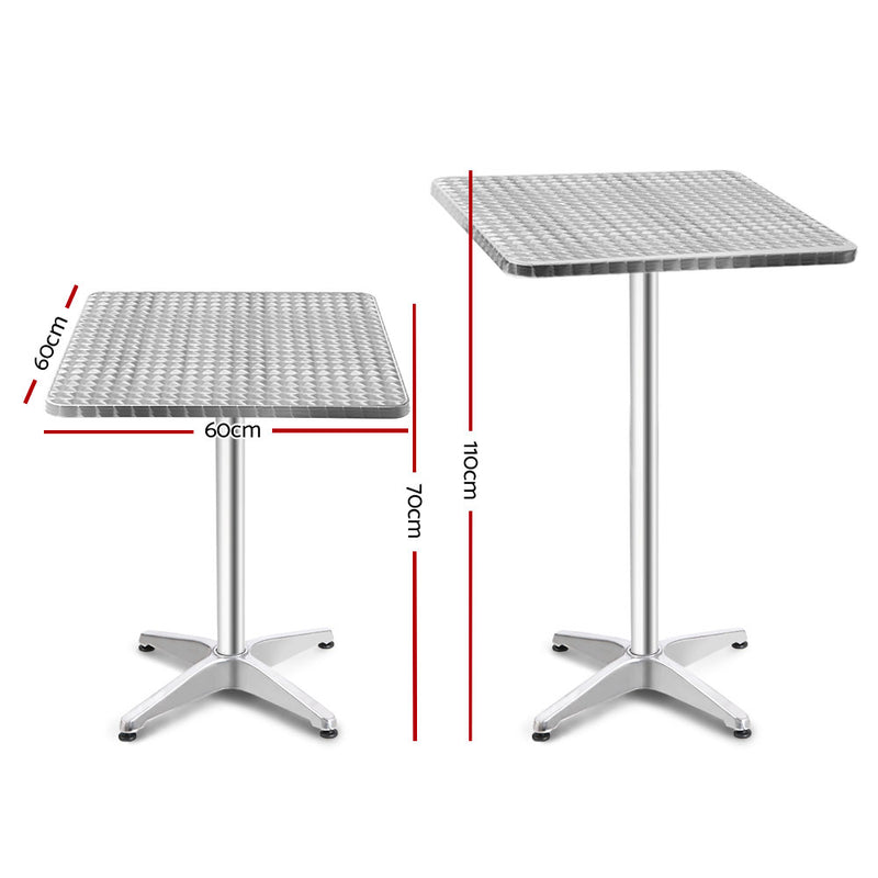 Set of 2 Outdoor Aluminium Bar Tables Square Adjustable 70-110cm