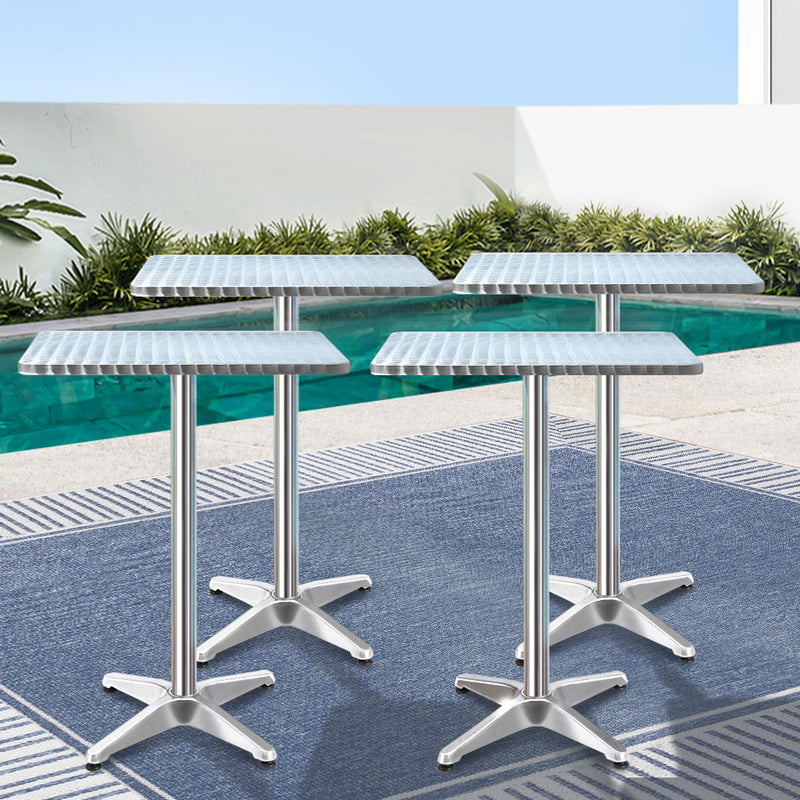 Set of 4 Outdoor Aluminium Bar Tables Square Adjustable 70-110cm