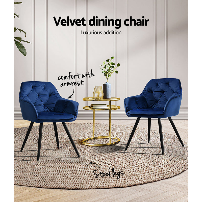 Dining Chairs Velvet Blue Set of 2 Calivia