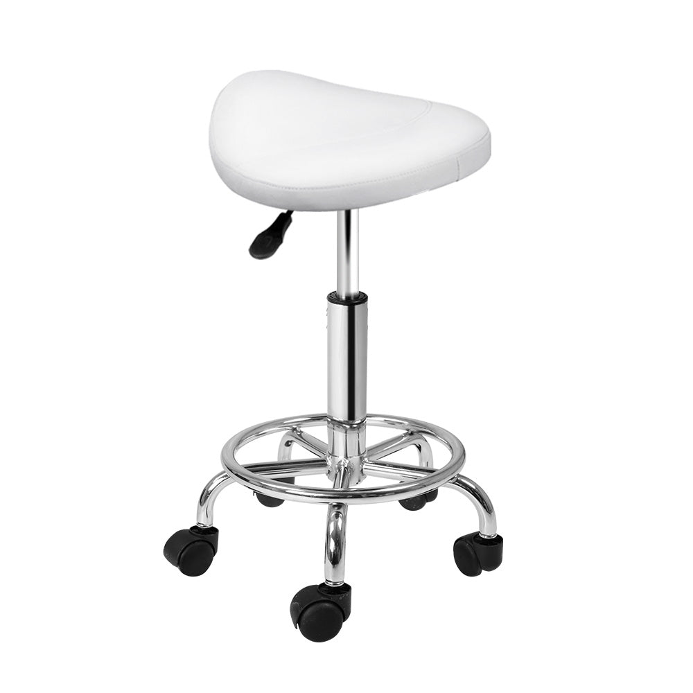 Saddle Salon Stool White PU Swivel Barber Hair Dress Chair Hydraulic Lift