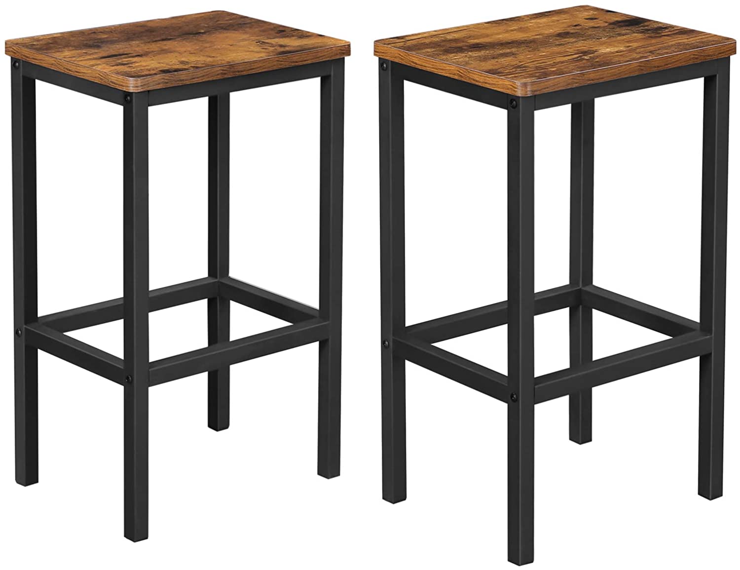 Set of 2 Rustic Wooden Bar Stools Brown with Black Frame 65cm