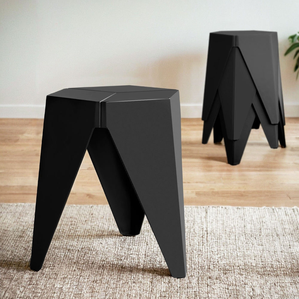 4PC Puzzle Stool Plastic Bar Stools Stackable Black