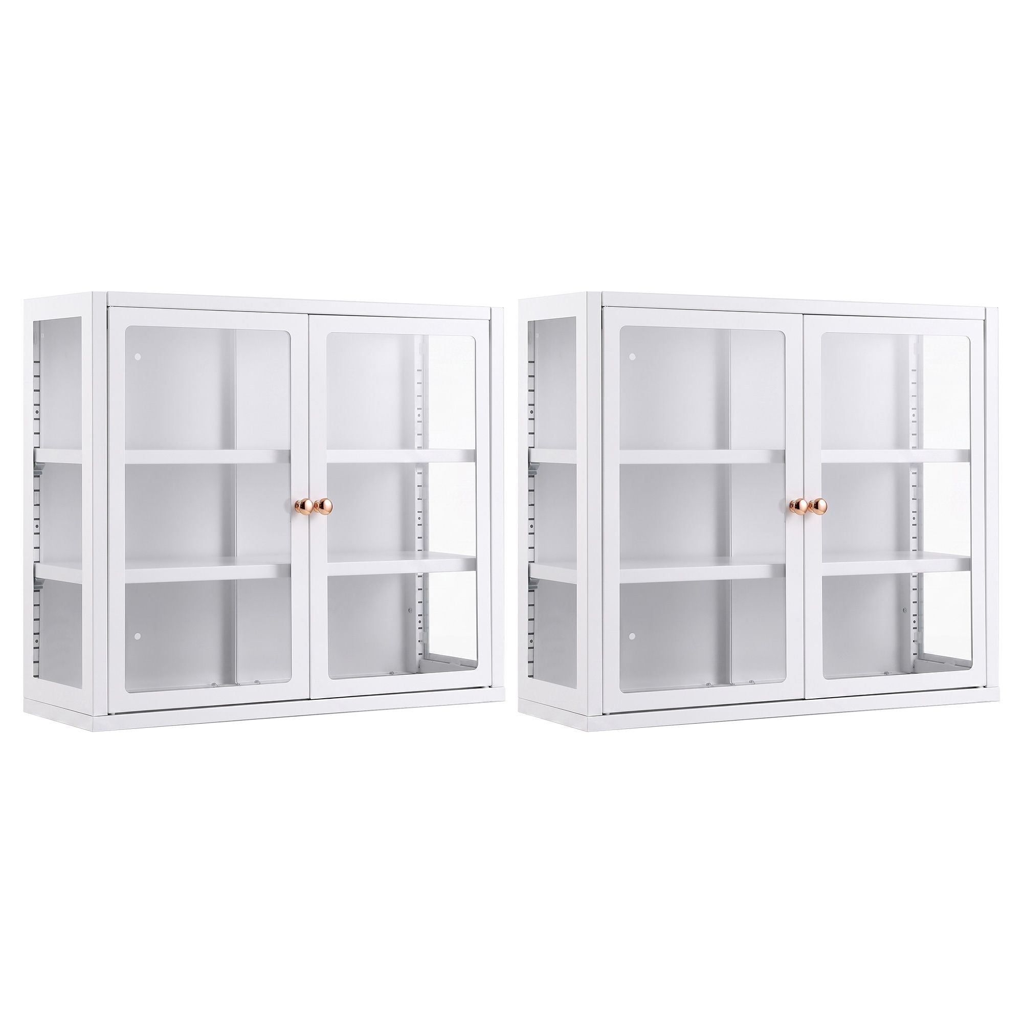Set of 2 Buffet Cabinet Sideboards Wall Mounted Clear Display Storage 60cm - White