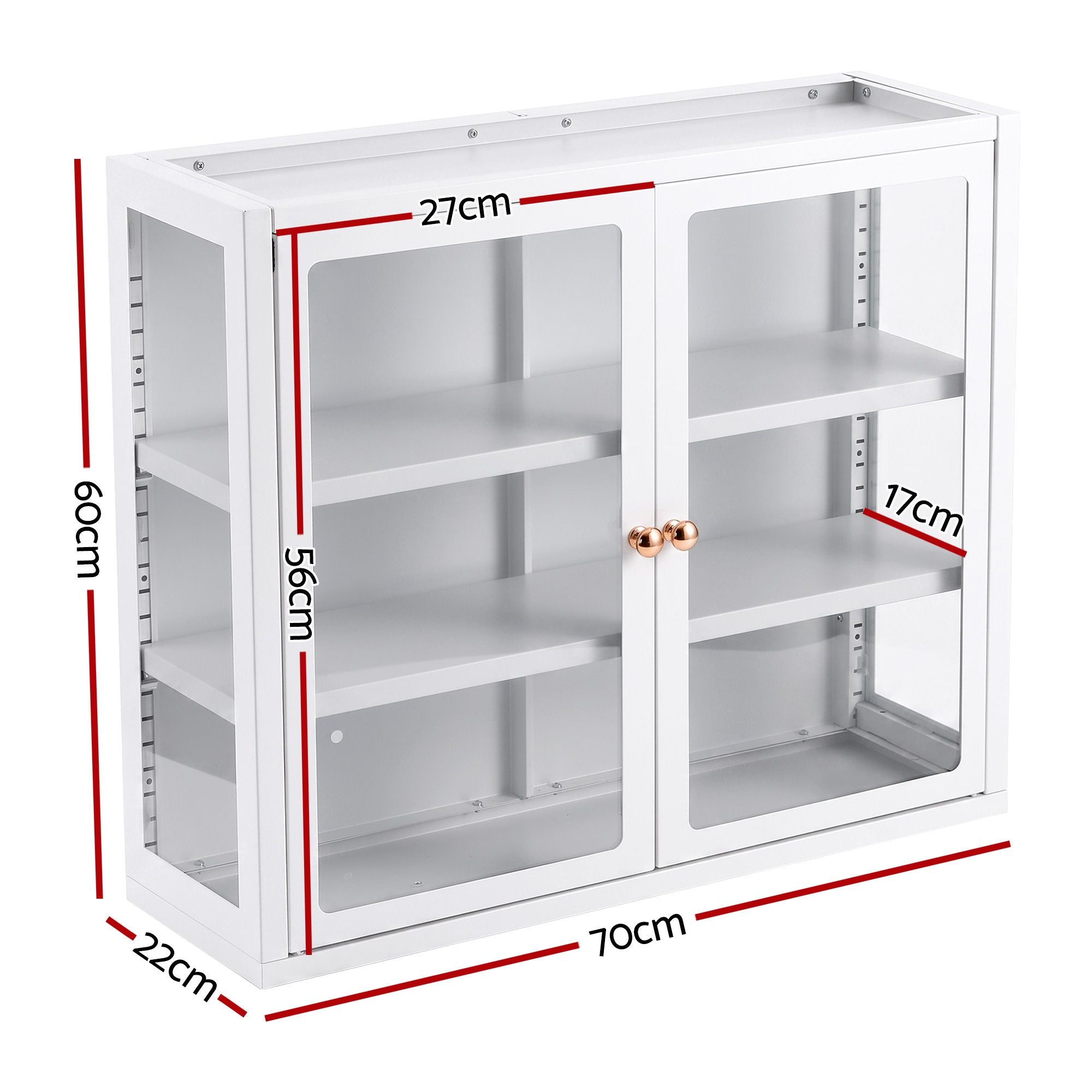 Set of 2 Buffet Cabinet Sideboards Wall Mounted Clear Display Storage 60cm - White