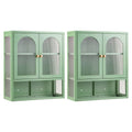 Set of 2 Wall Mounted Buffet Cabinets with Fluted Glass Doors - Green