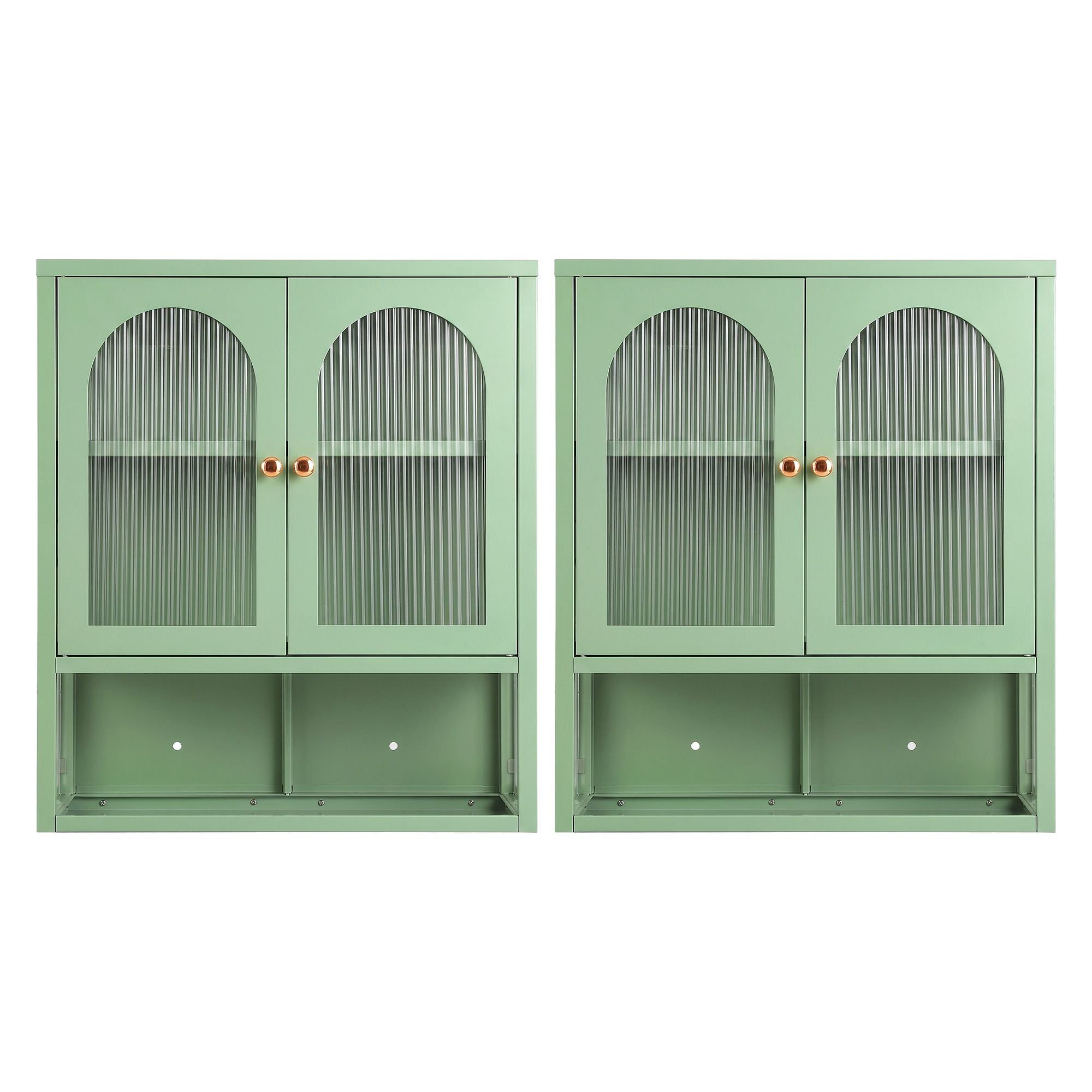 Set of 2 Wall Mounted Buffet Cabinets with Fluted Glass Doors - Green