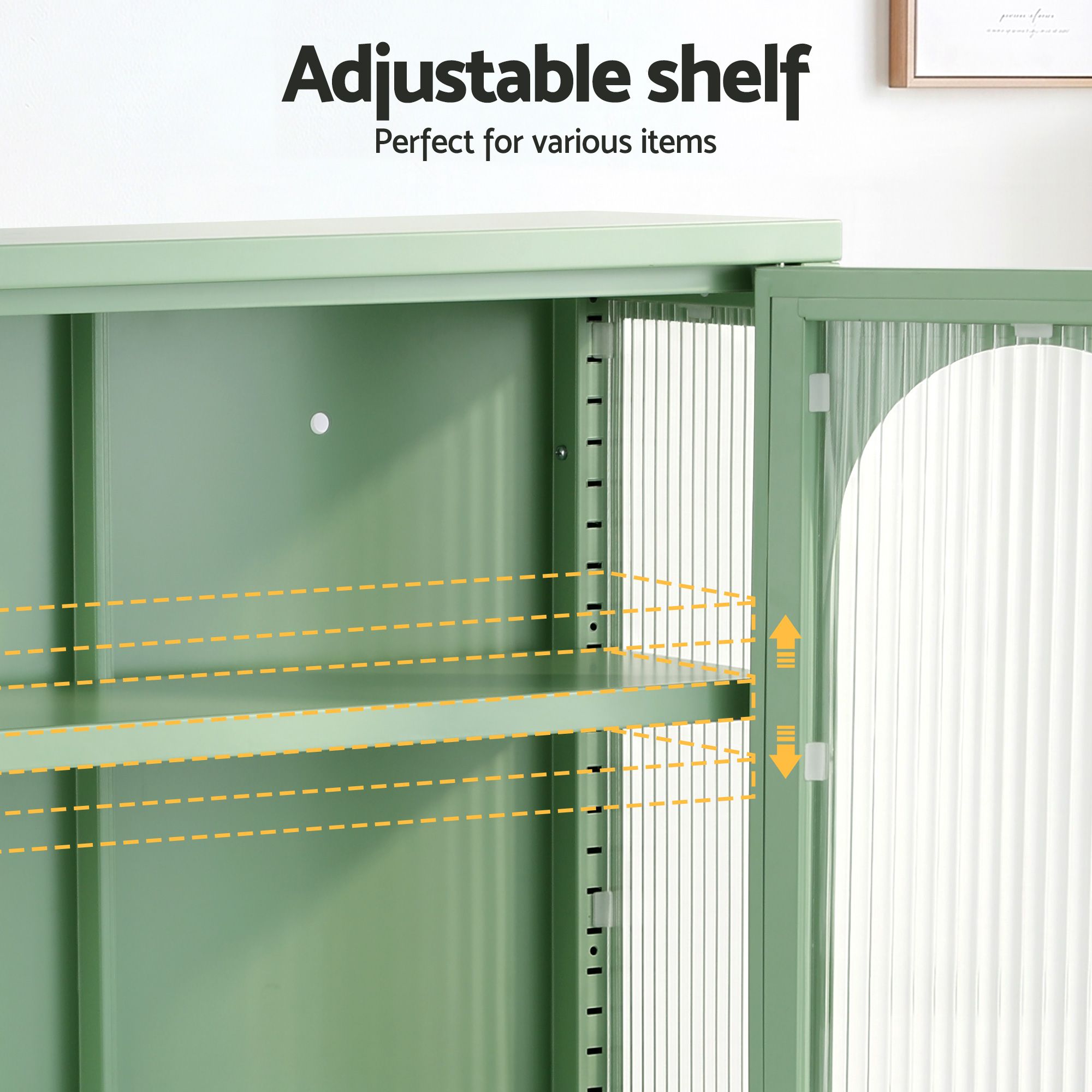 Set of 2 Wall Mounted Buffet Cabinets with Fluted Glass Doors - Green