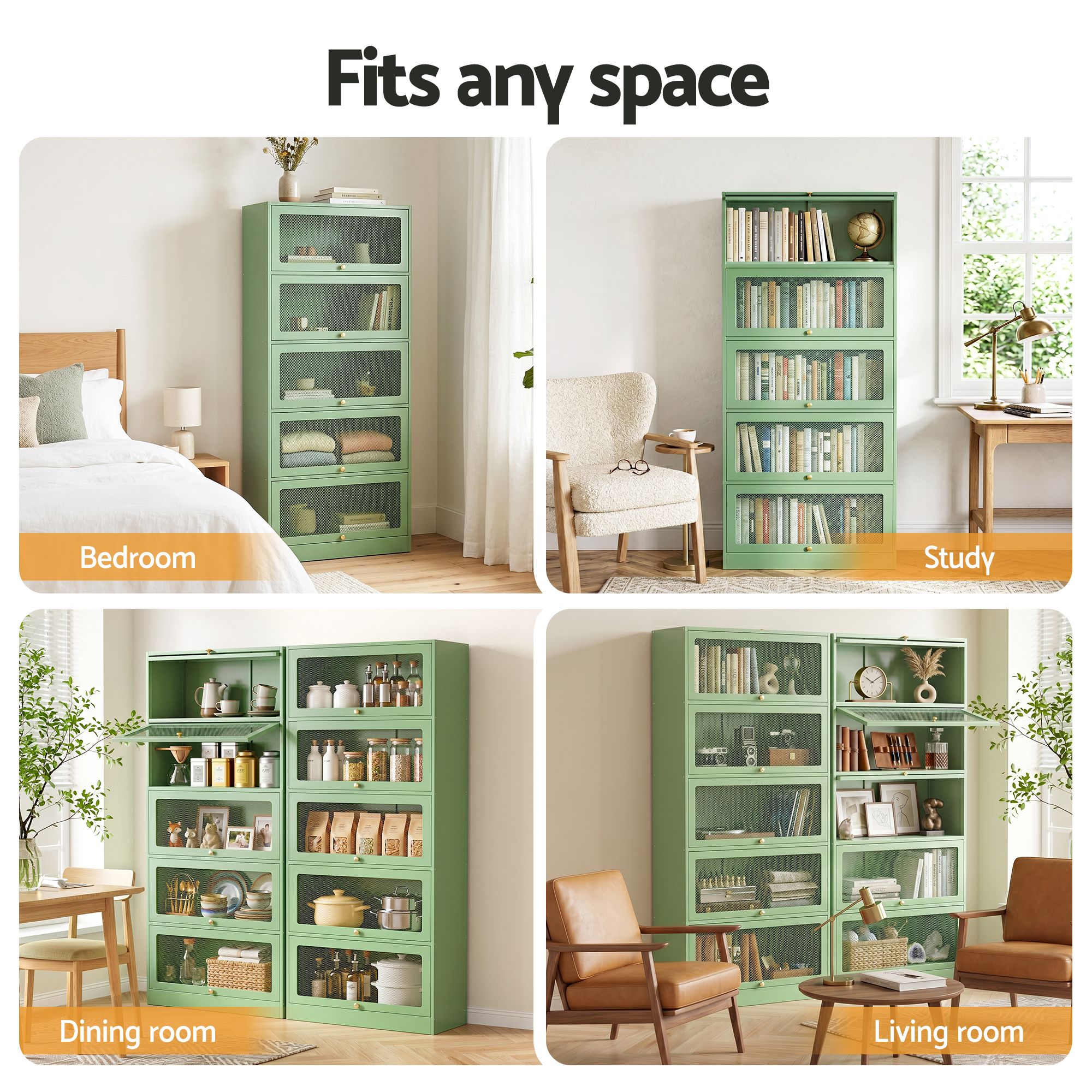 2x Buffet Sideboard Cabinet Storage Cupboard Mesh Doors Metal ELIA Green