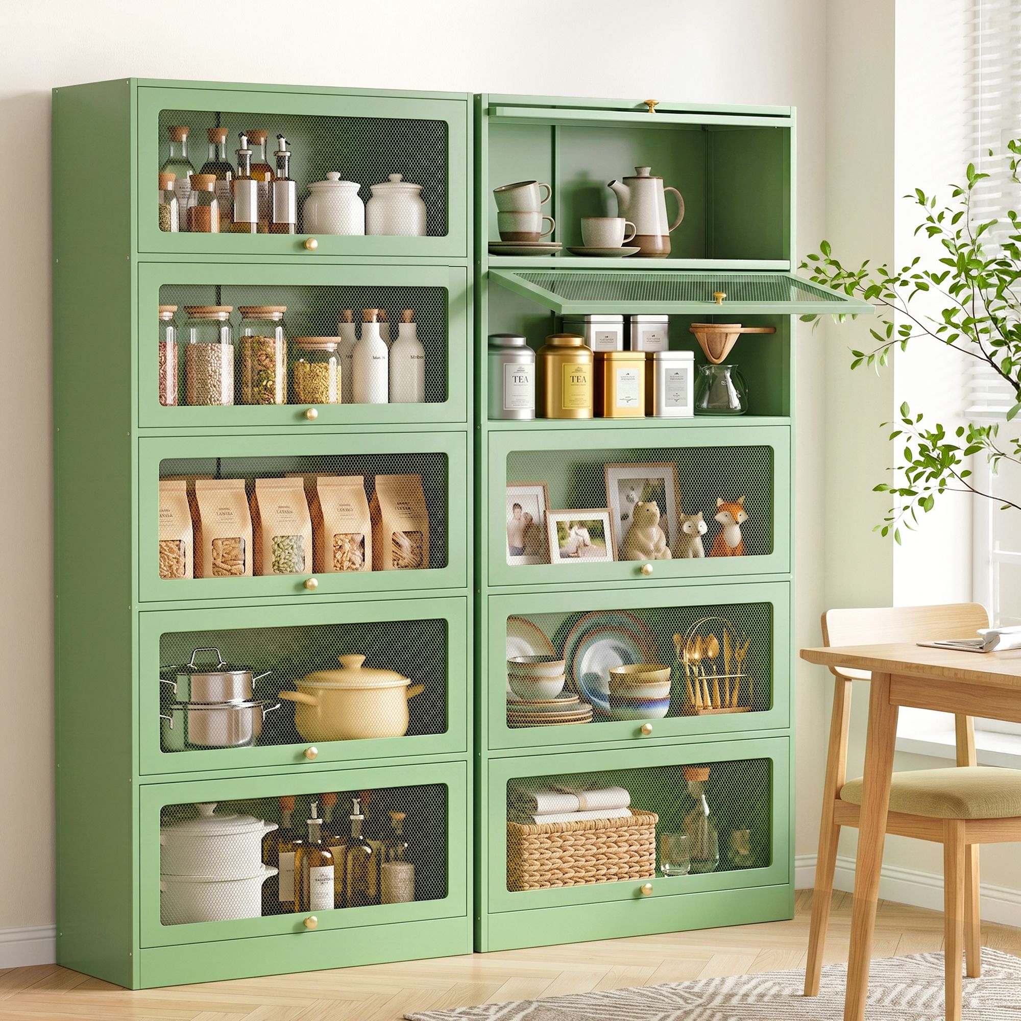 2x Buffet Sideboard Cabinet Storage Cupboard Mesh Doors Metal ELIA Green