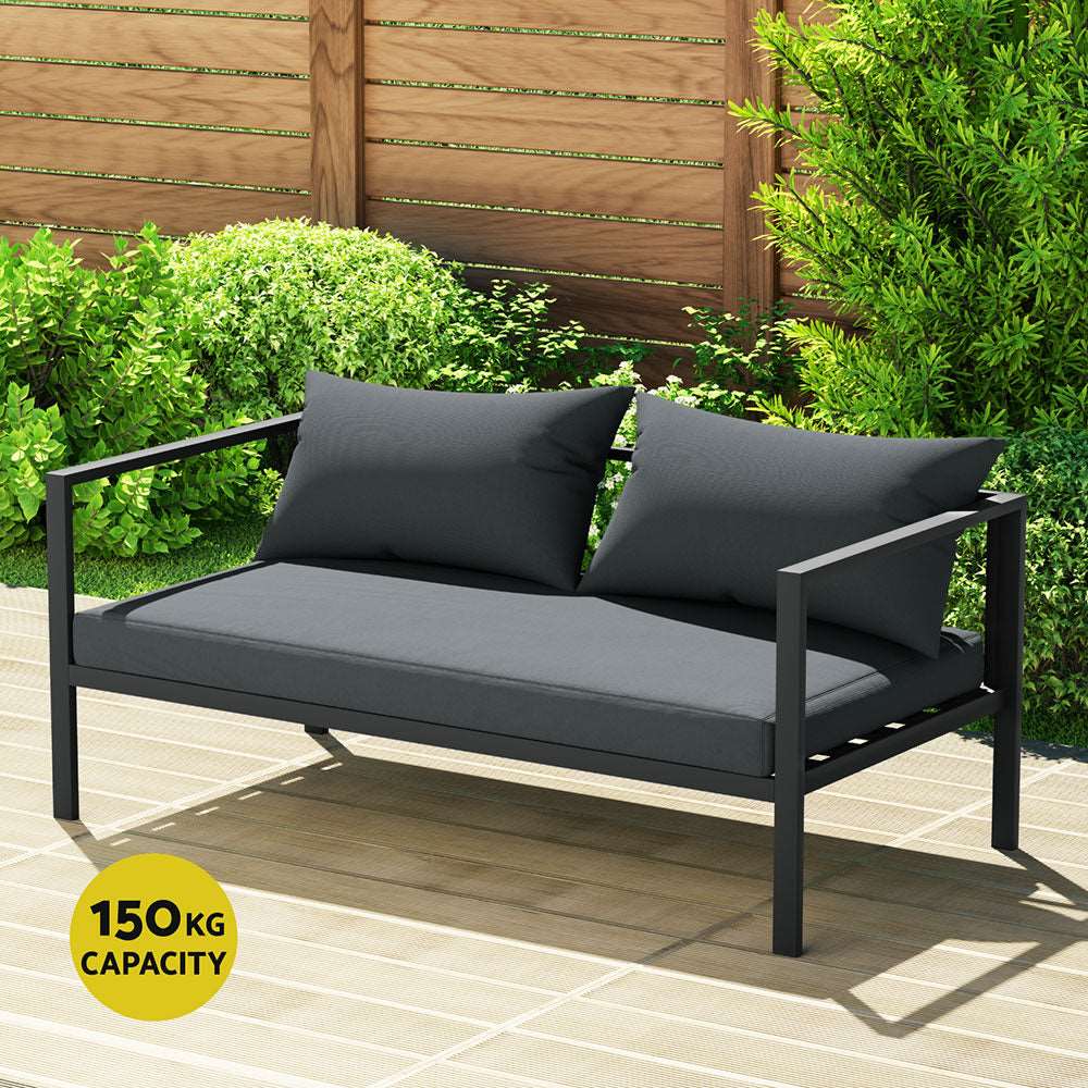 4 Seater Outdoor Sofa Set Aluminium Patio Furniture Setting 4PC Charcoal