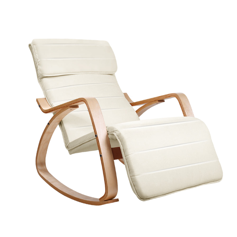 Rocking Armchair Bentwood Frame With Footrest Beige Afton