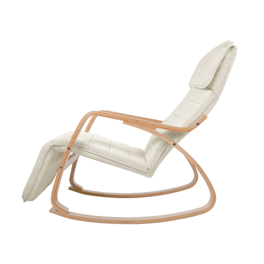 Rocking Armchair Bentwood Frame With Footrest Beige Afton