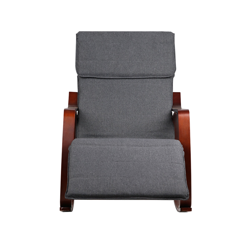 Fabric Rocking Armchair with Adjustable Footrest - Charcoal