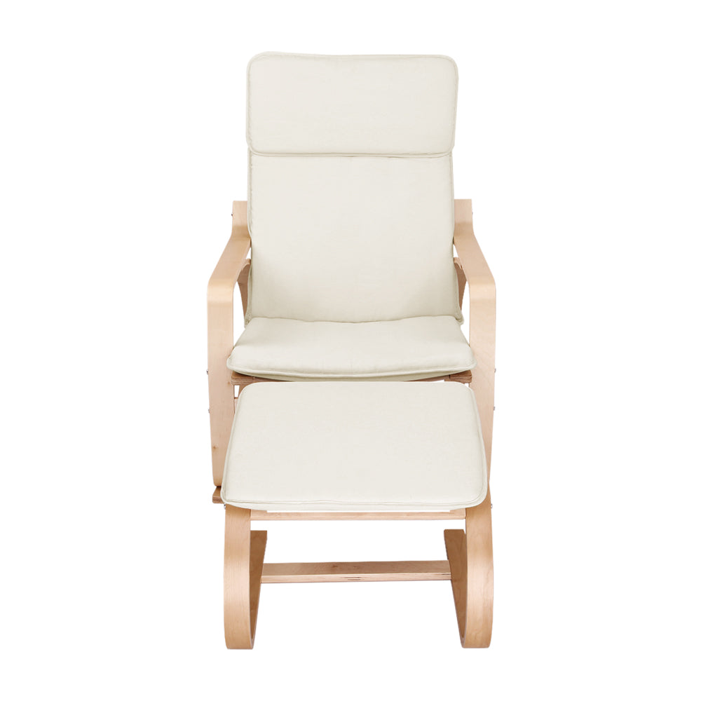 Rocking Armchair Bentwood Frame With Foot Stool Beige