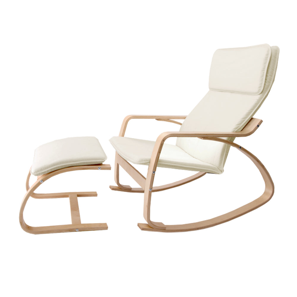 Rocking Armchair Bentwood Frame With Foot Stool Beige