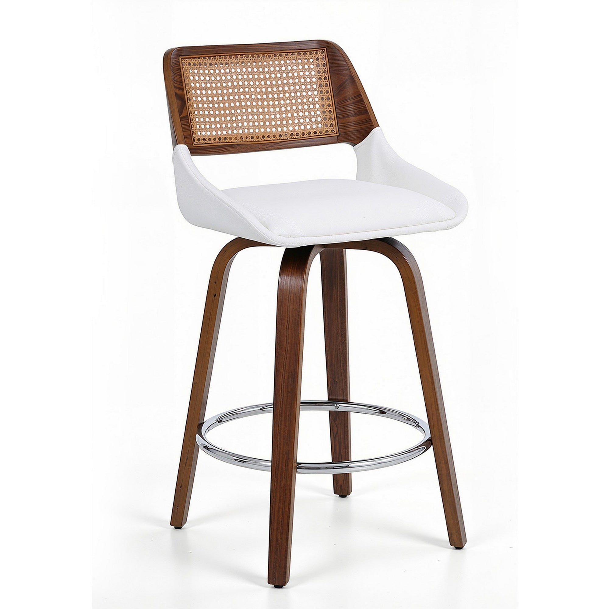 Wooden Swivel Bar Stool 60cm Seat Height - White & Rattan