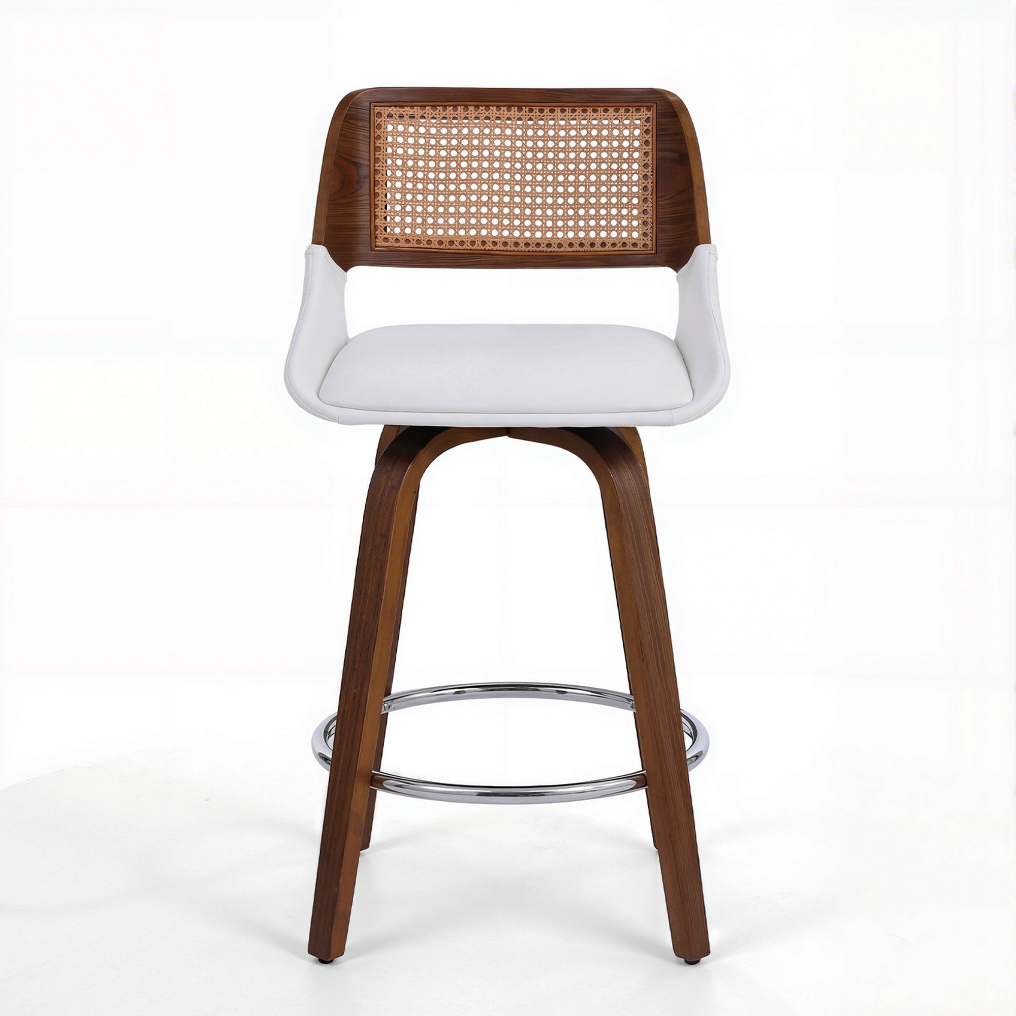 Wooden Swivel Bar Stool 60cm Seat Height - White & Rattan