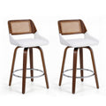 Set of 2 Wooden Swivel Bar Stools 60cm Seat Height - White & Rattan