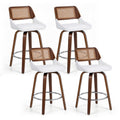 Set of 4 Wooden Swivel Bar Stools 60cm Seat Height - White and Natural Rattan