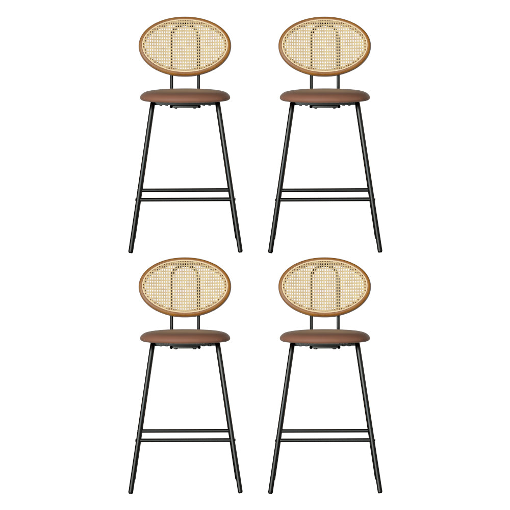 Set of 4 Raye Rattan Bar Stools - Brown