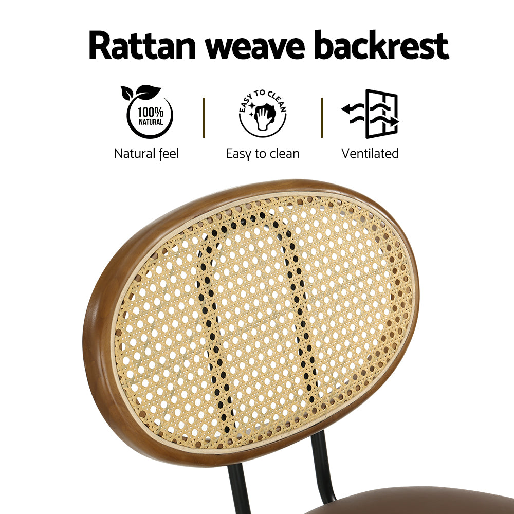 Set of 4 Raye Rattan Bar Stools - Brown