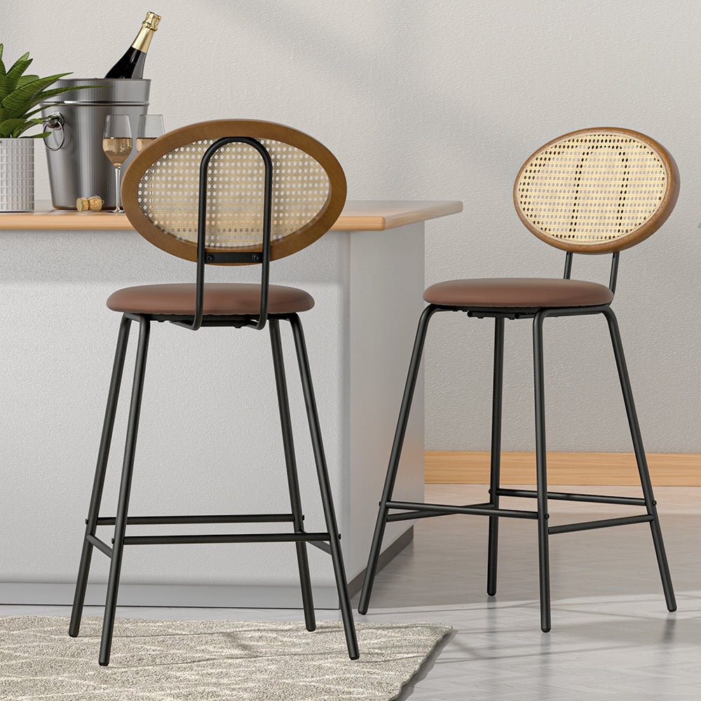 Set of 4 Raye Rattan Bar Stools - Brown