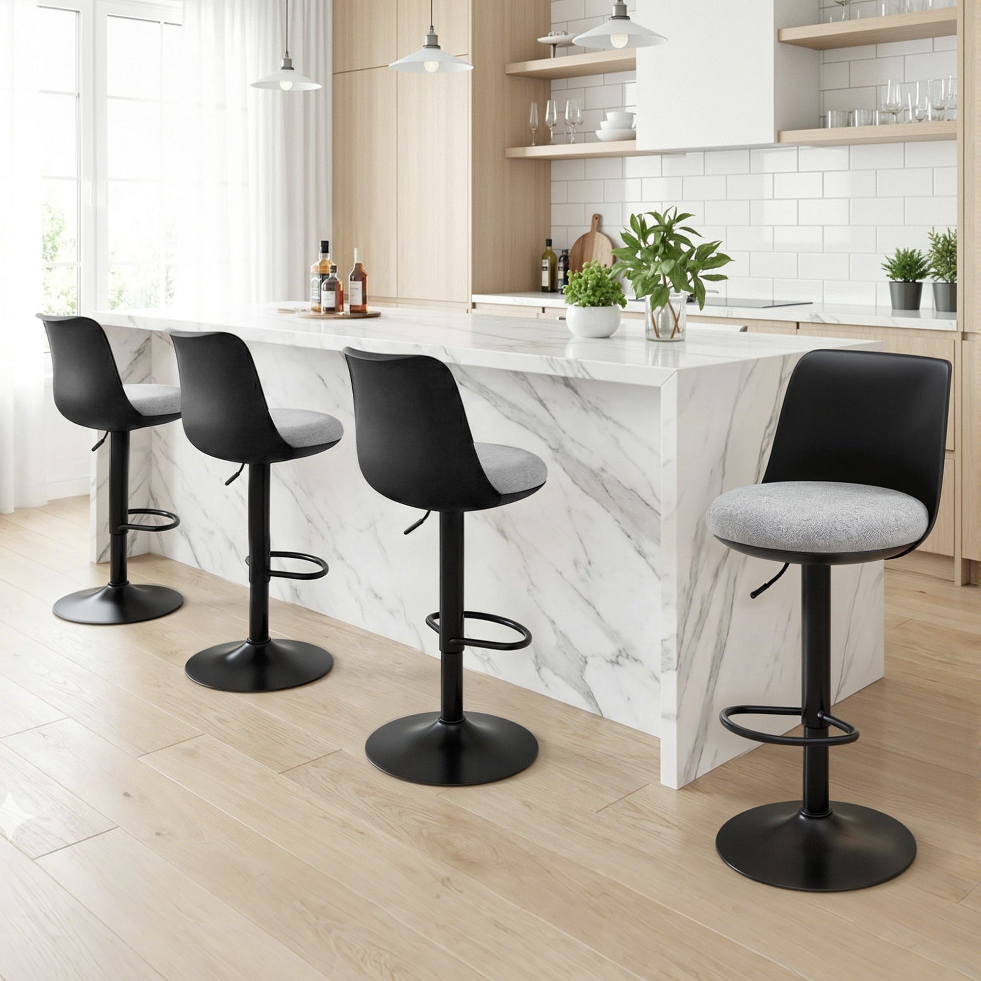 4x Bar Stools Kitchen Swivel Gas Lift Counter Dining Chair Curved Black