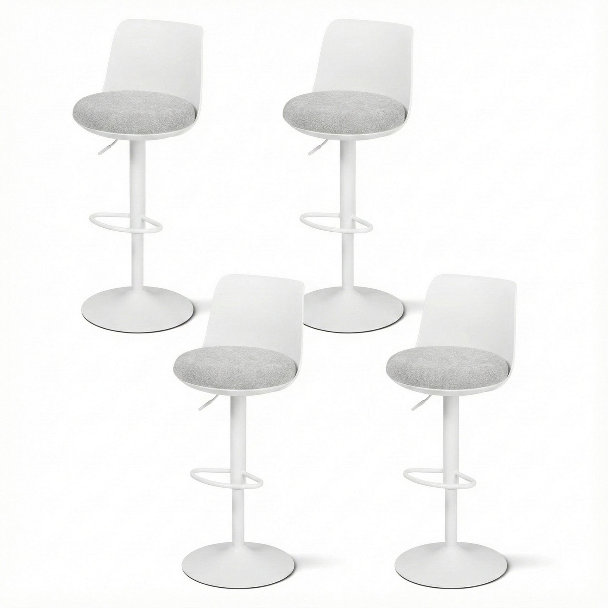 4x Bar Stools Kitchen Swivel Gas Lift Counter Dining Chair Curved White