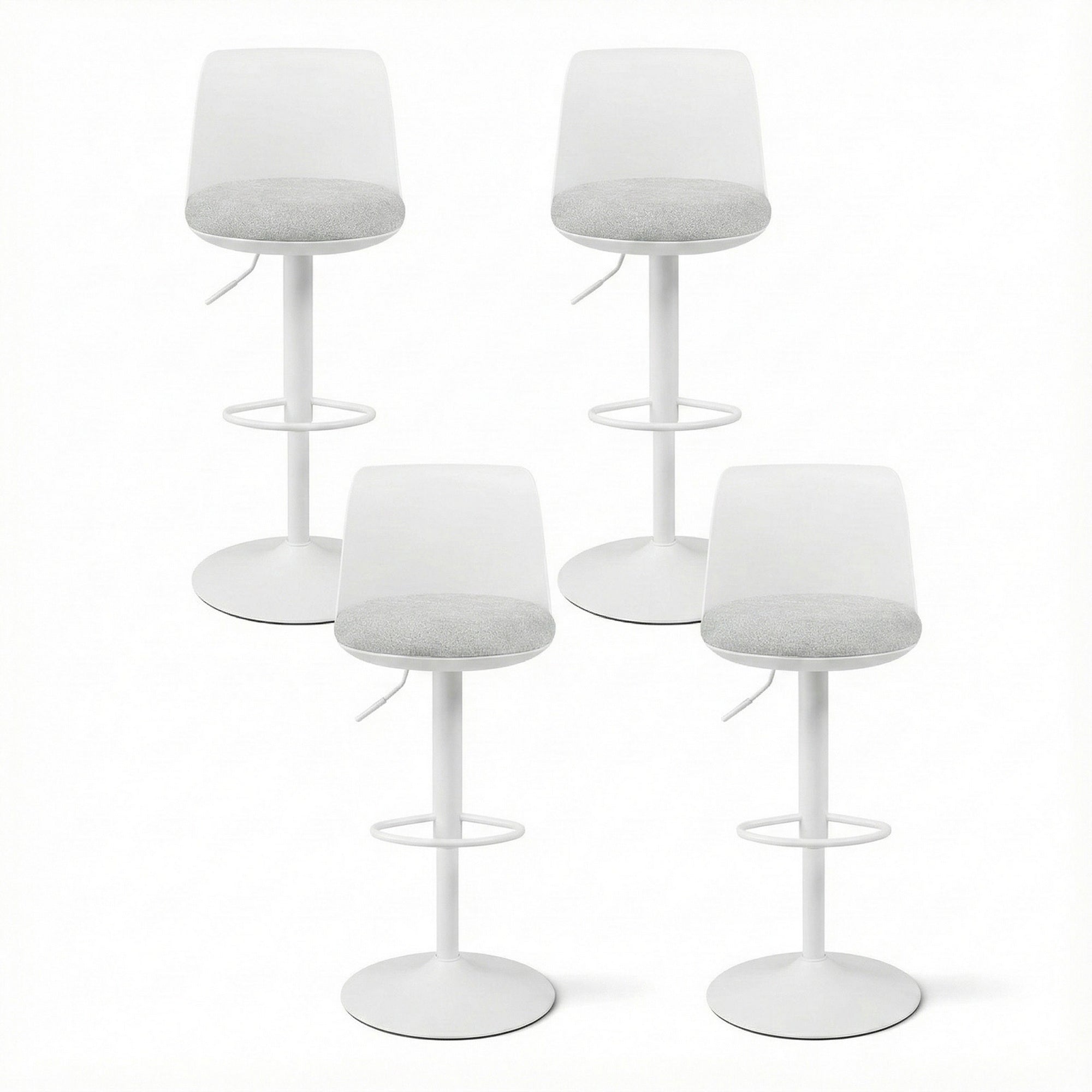 4x Bar Stools Kitchen Swivel Gas Lift Counter Dining Chair Curved White