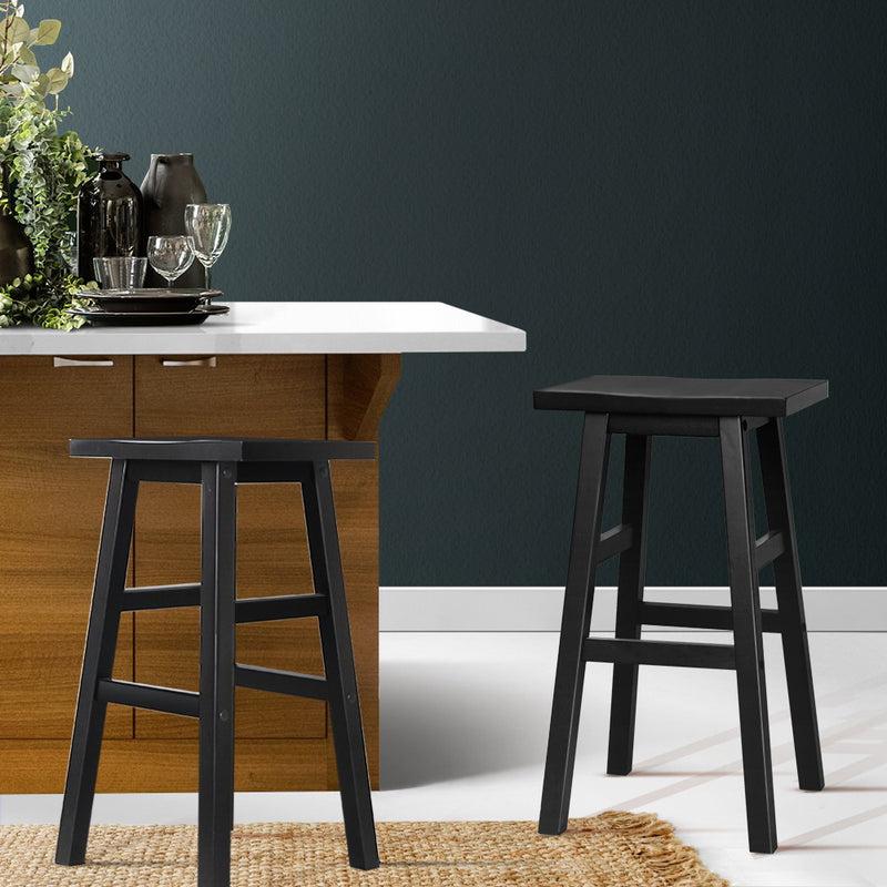 Set of 2 Beech Wood Bar Stools - Black