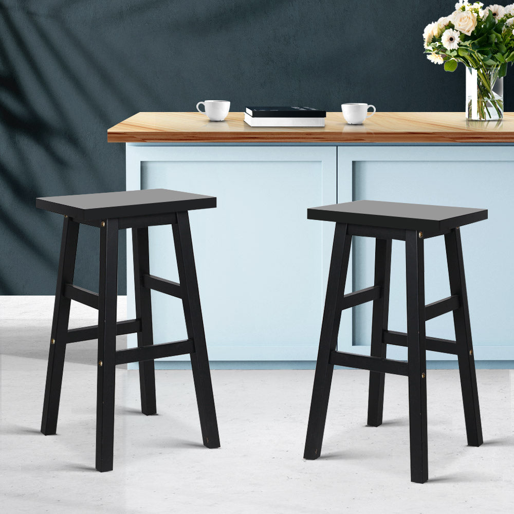 Set of 2 Beech Wood Bar Stools - Black