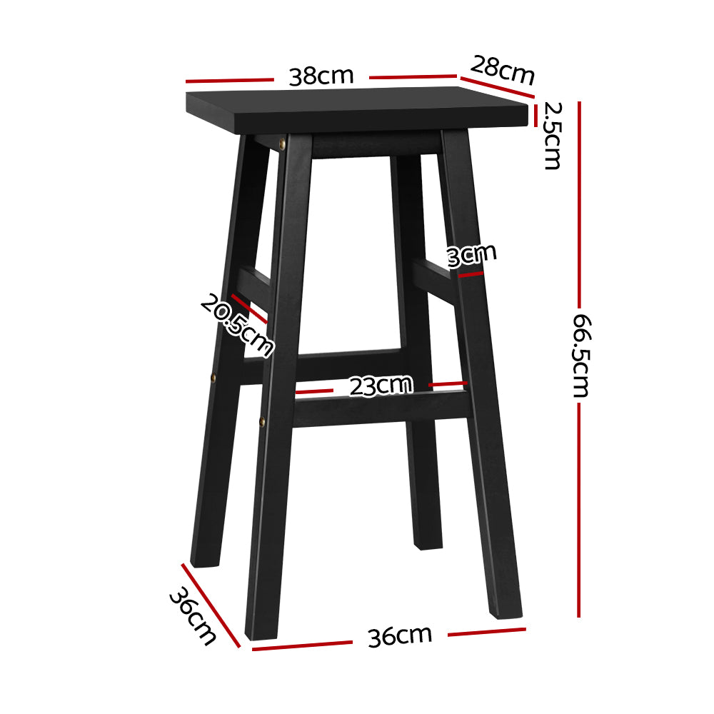 Set of 4 Beech Wood Bar Stools - Black