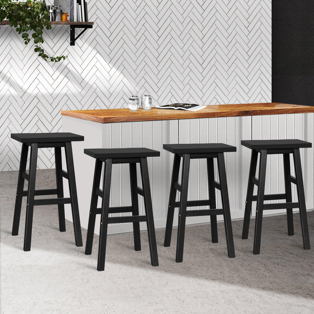 Set of 4 Beech Wood Bar Stools - Black