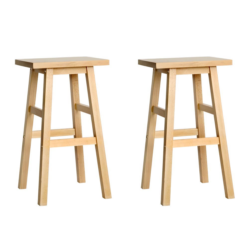 Set of 2 Beech Wood Bar Stools - Natural