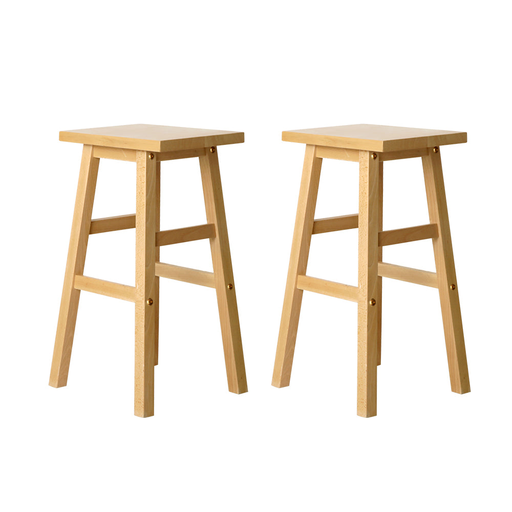 Set of 2 Beech Wood Bar Stools - Natural