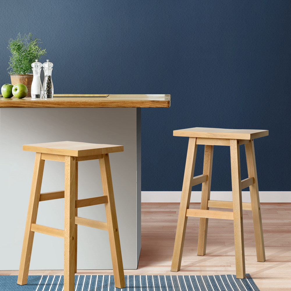 Set of 2 Beech Wood Bar Stools - Natural