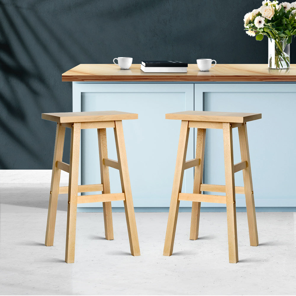 Set of 2 Beech Wood Bar Stools - Natural