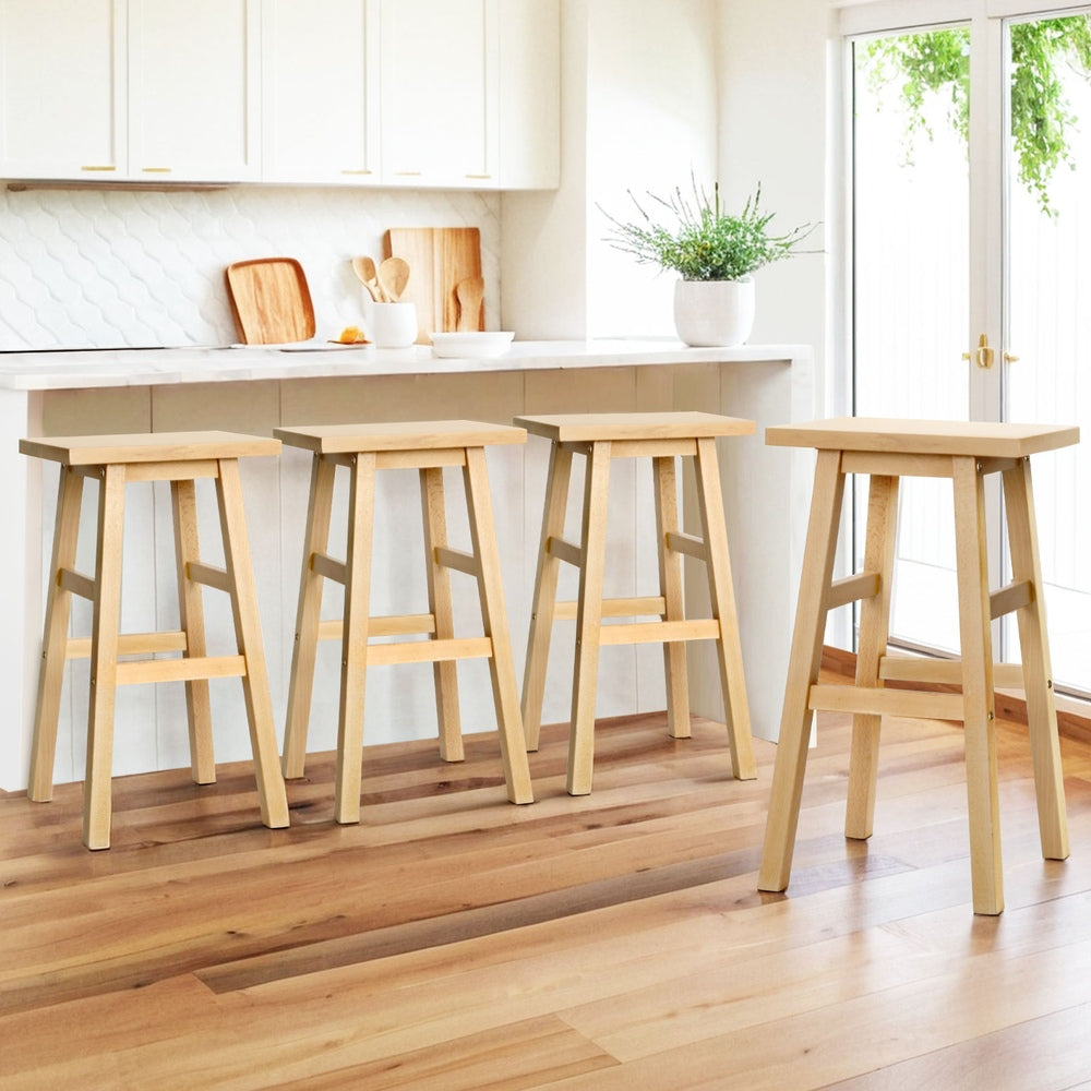 4x Bar Stools Kitchen Chairs Wooden Nature